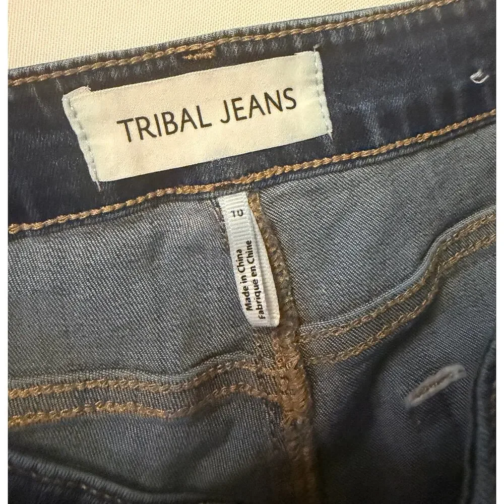 Tribal Jeans Womens 10 Pull On Stretch Straight Leg Dark Wash Denim